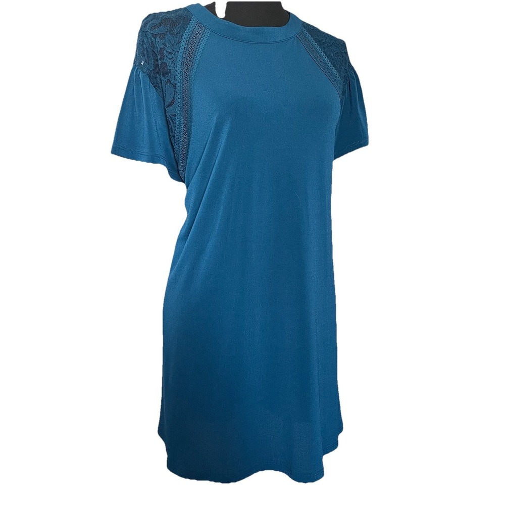 Torrid Plus Size 4 Blue Lace Shoulder Top Short Sleeve Tunic Blouse 4X